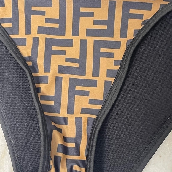 FENDI bikini bottom ONLY string branding sz small brown with black design - Picture 2 of 6